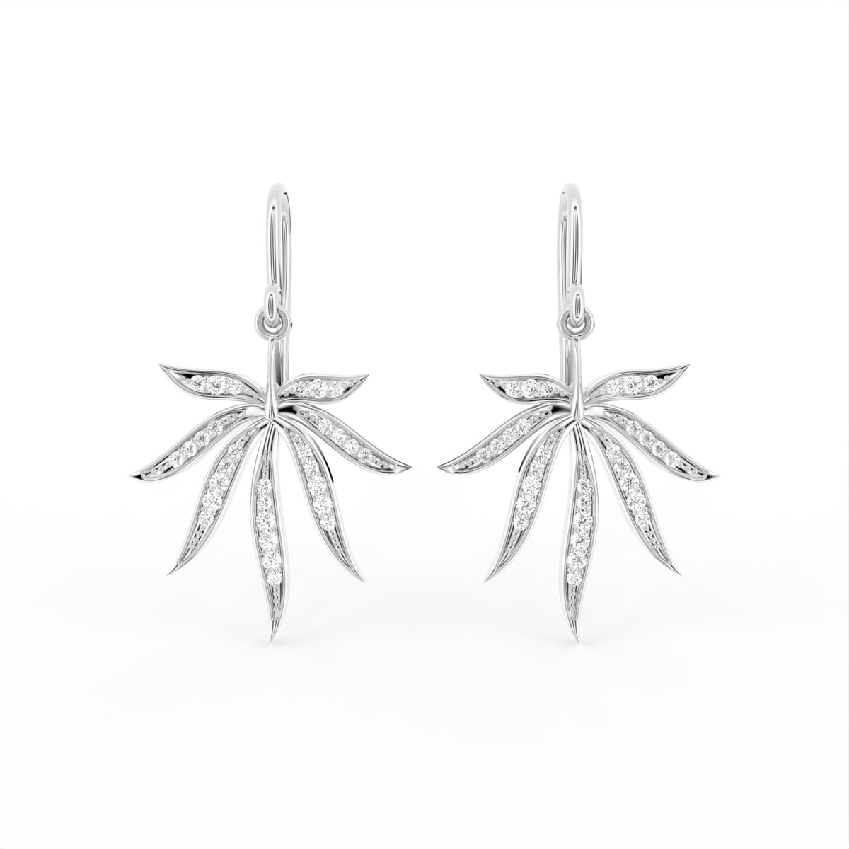 18K Leaf Diamond Drop Earrings — TOP