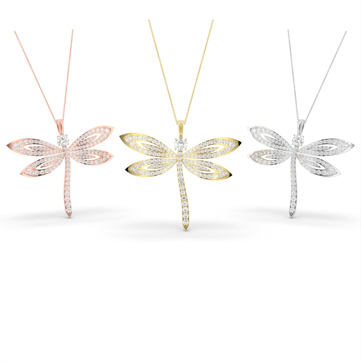 18K Dragonfly Pave Diamond Pendant — 3 COLOR