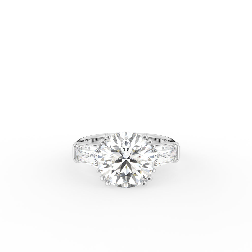 18K White Gold Trilogy Round Diamond Engagement Ring — TOP