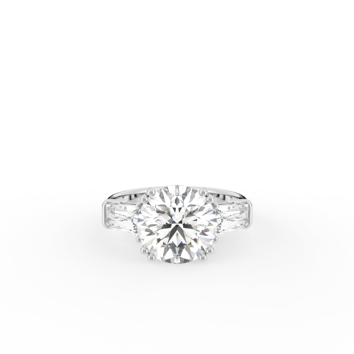 18K White Gold Trilogy Round Diamond Engagement Ring — TOP