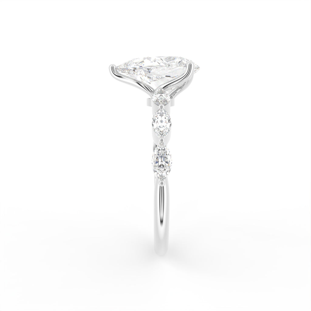 18K Bespoke Pear Diamond Engagement Ring — SIDE