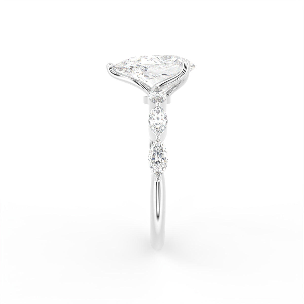 18K Bespoke Pear Diamond Engagement Ring — SIDE