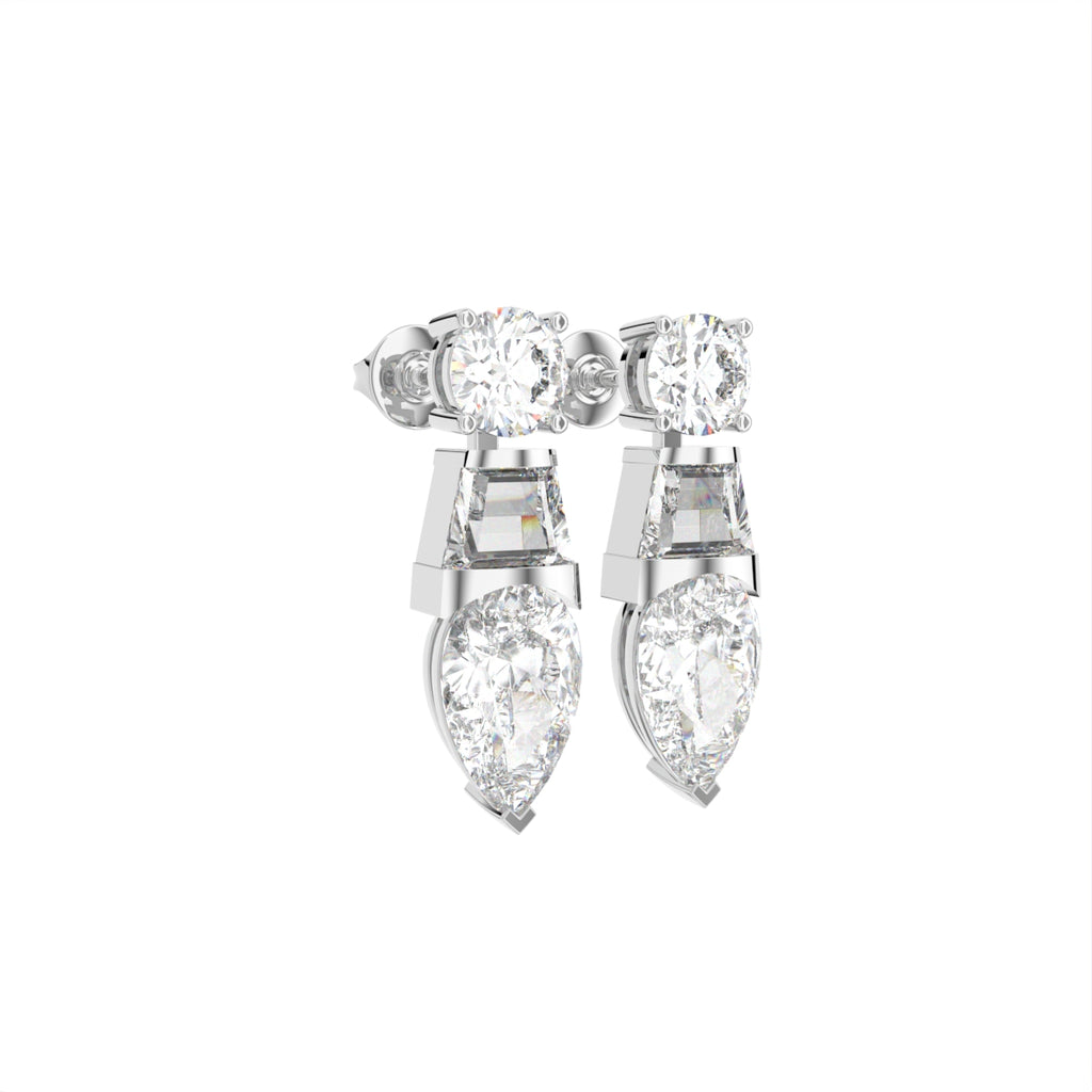 18K White Gold Diamond Drop Earrings — 3D VIEW