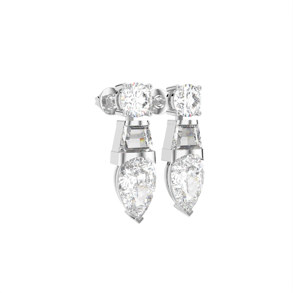 18K White Gold Diamond Drop Earrings — 3D VIEW
