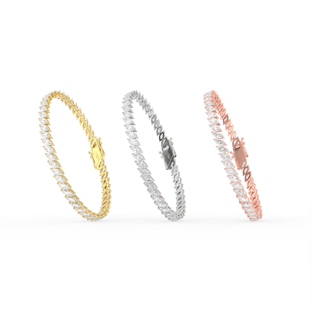 14K White Gold Tennis Marquise Diamond Bracelet — 3 COLOR