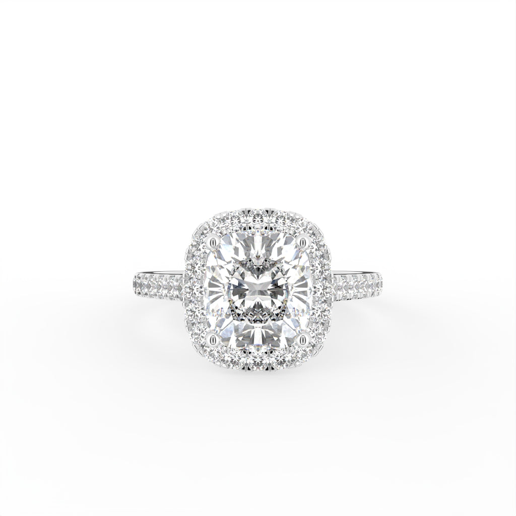 18K White Gold Halo Asscher Diamond Ring — TOP