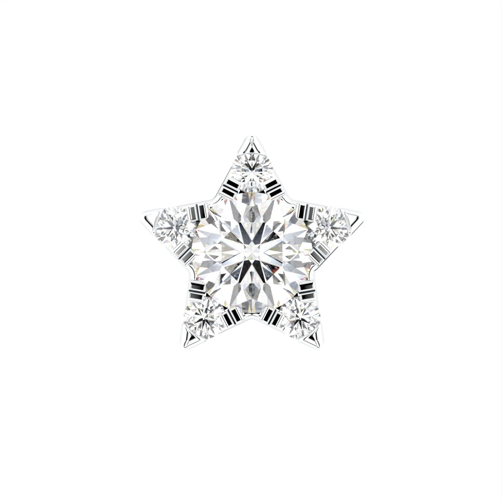 14K Star Round Diamond Piercing Earrings — TOP