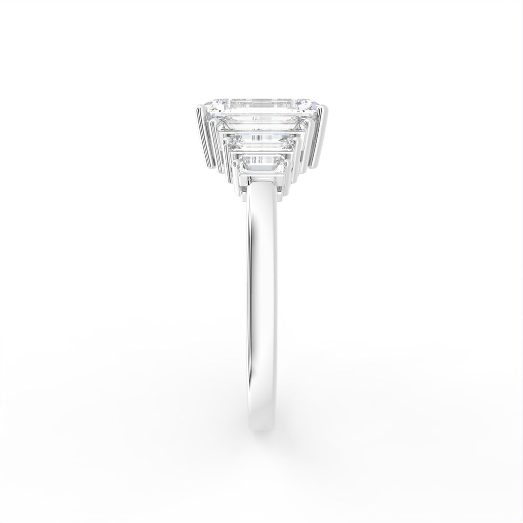 14K Yellow Gold Solitaire Emerald Diamond Ring — SIDE