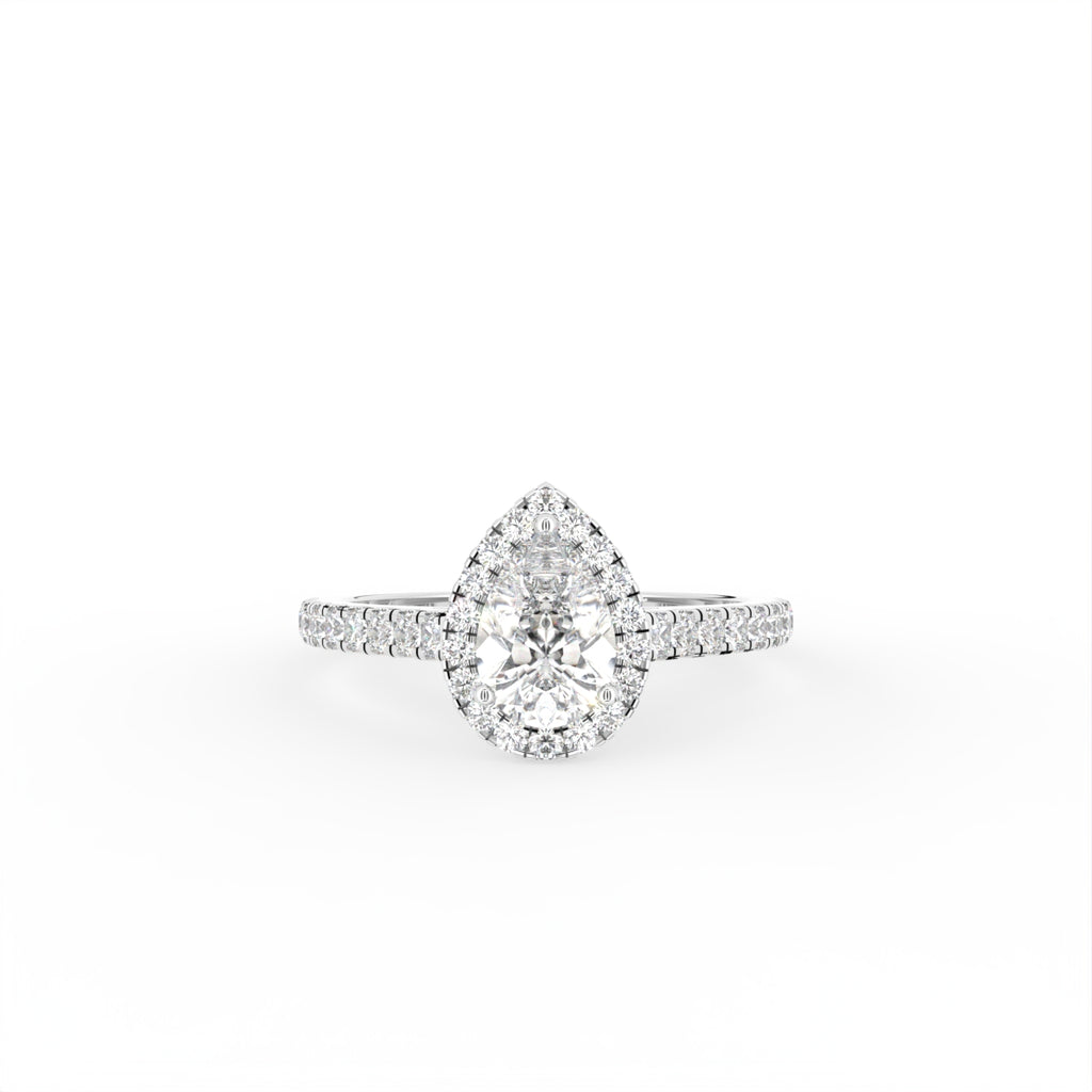 18K Halo Pear Diamond Ring — TOP