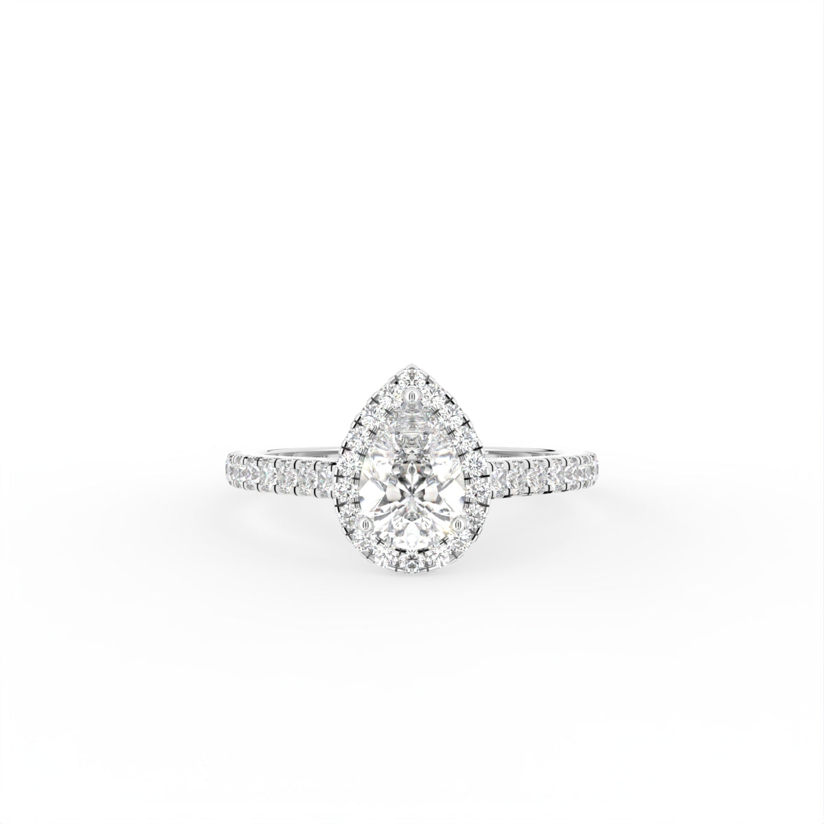 18K Halo Pear Diamond Ring — TOP