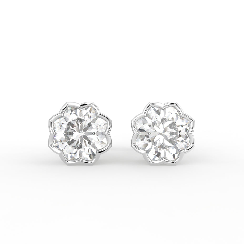 18K Floral Halo Diamond Earrings — TOP