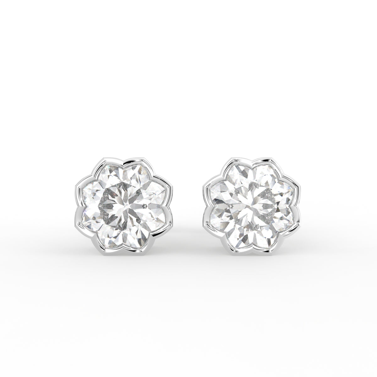 18K Floral Halo Diamond Earrings — TOP