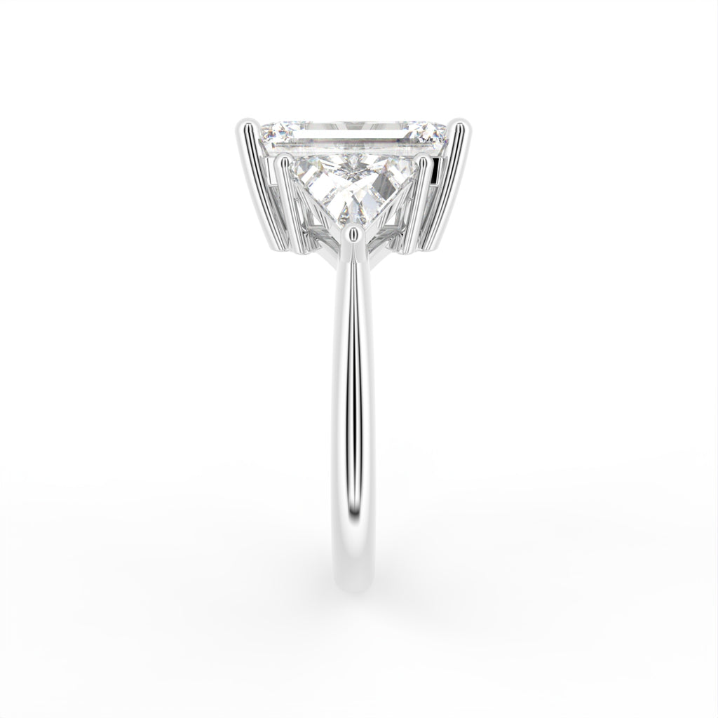18K Trilogy Emerald Cut Diamond Ring — SIDE