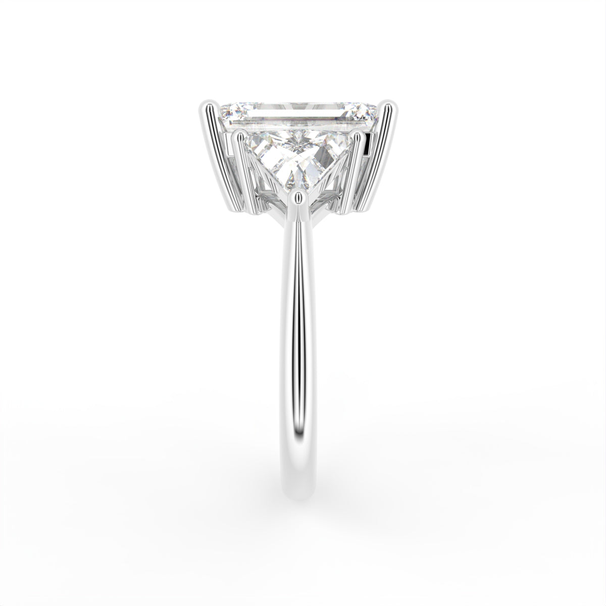 18K Trilogy Emerald Cut Diamond Ring — SIDE