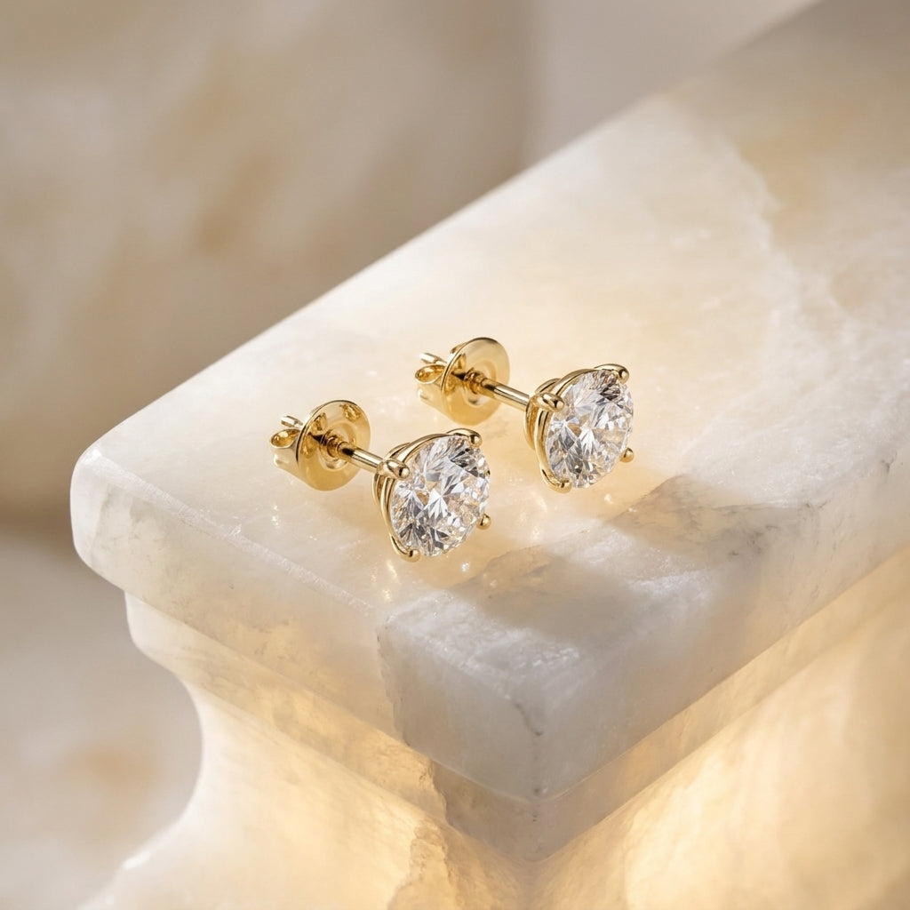18K Solitaire Diamond Earrings