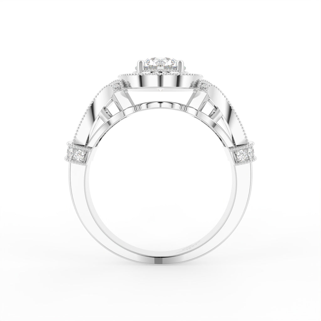 18K Bespoke Halo Round Diamond Ring — FRONT