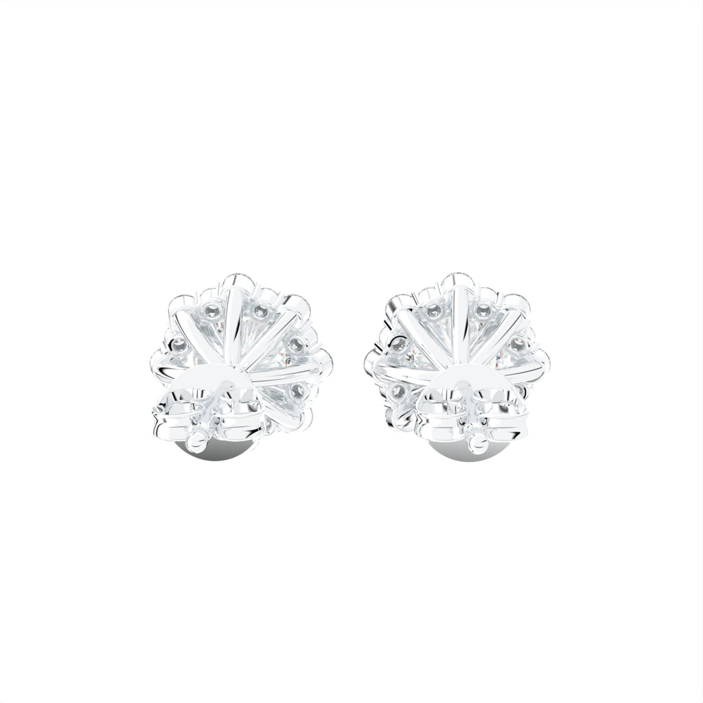 18K Floral Halo Solitaire Diamond Stud Earrings — BACK