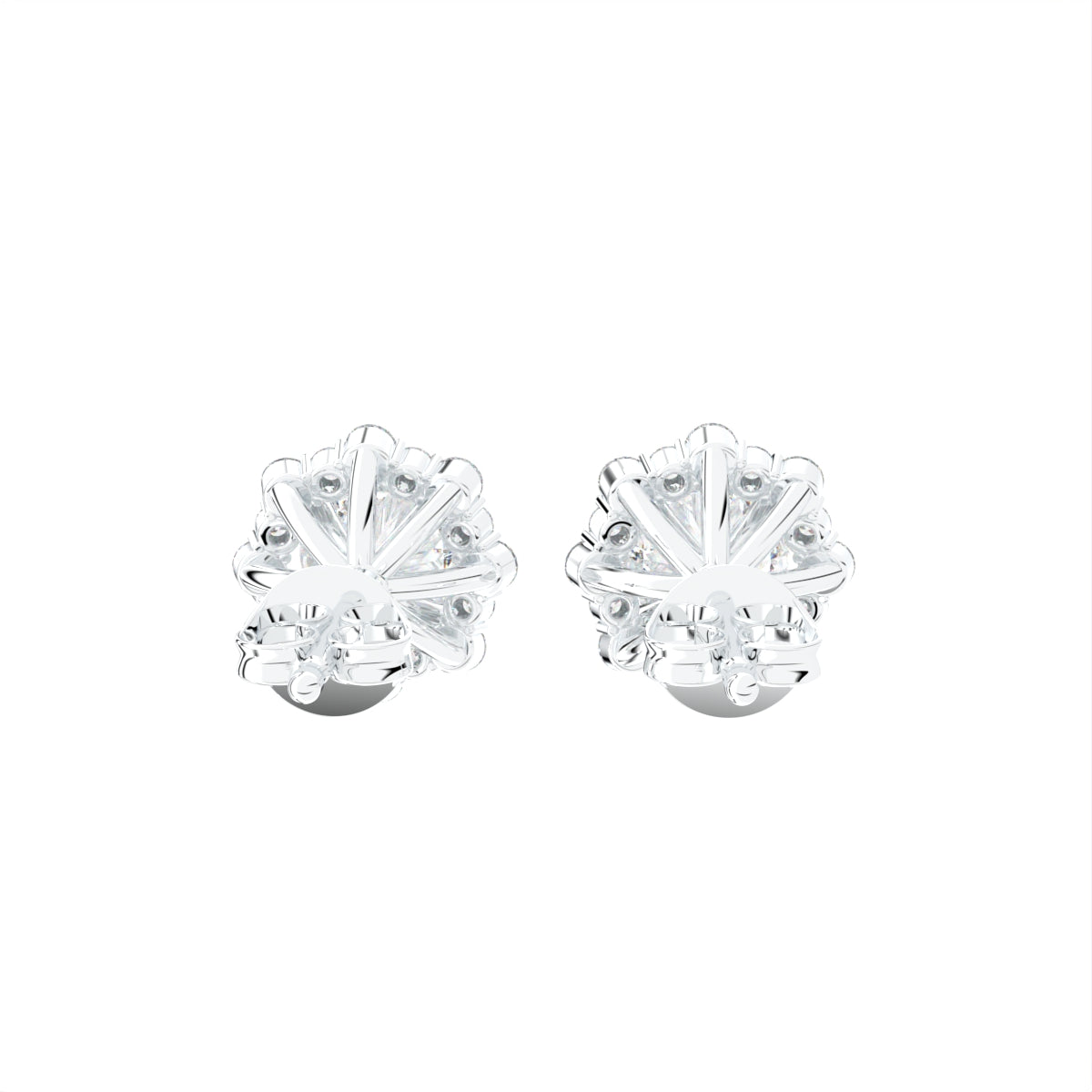 18K Floral Halo Solitaire Diamond Stud Earrings — BACK