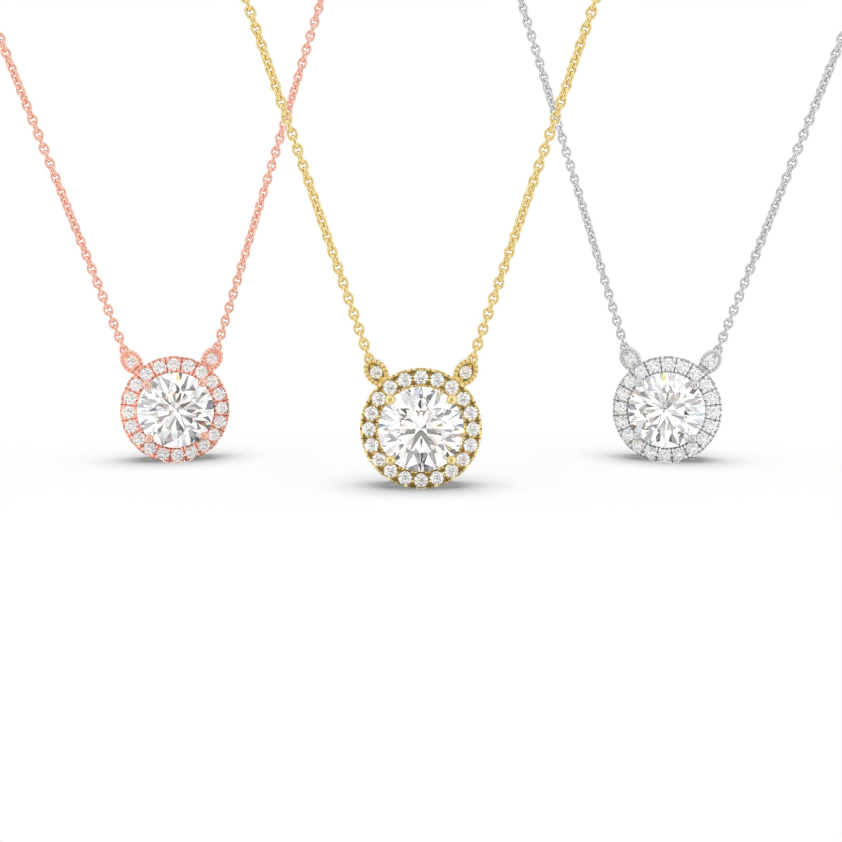 18K Halo Round Diamond Pendant — 3 COLOR