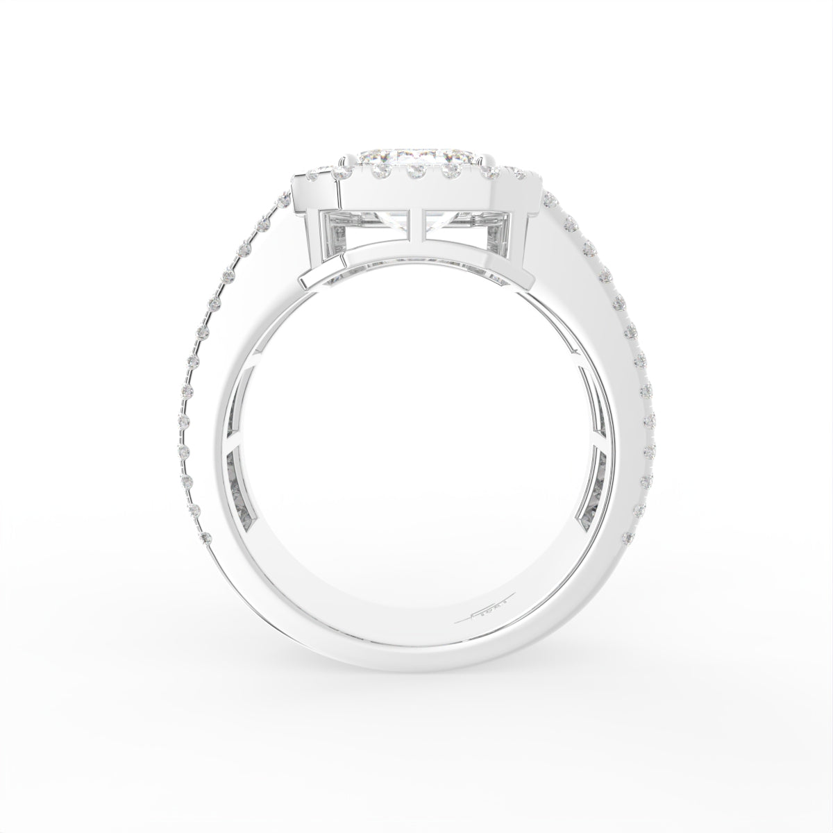 18K Halo Emerald Diamond Engagement Ring — FRONT