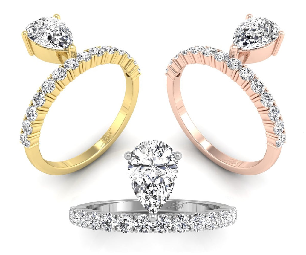 18K Bespoke Pear Diamond Ring — 3 COLOR