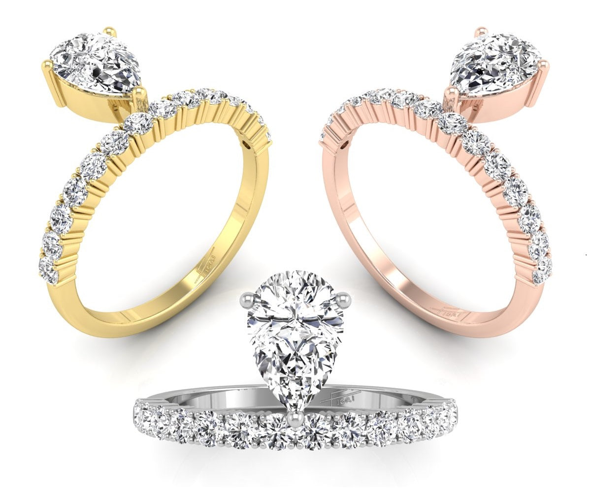 18K Bespoke Pear Diamond Ring — 3 COLOR