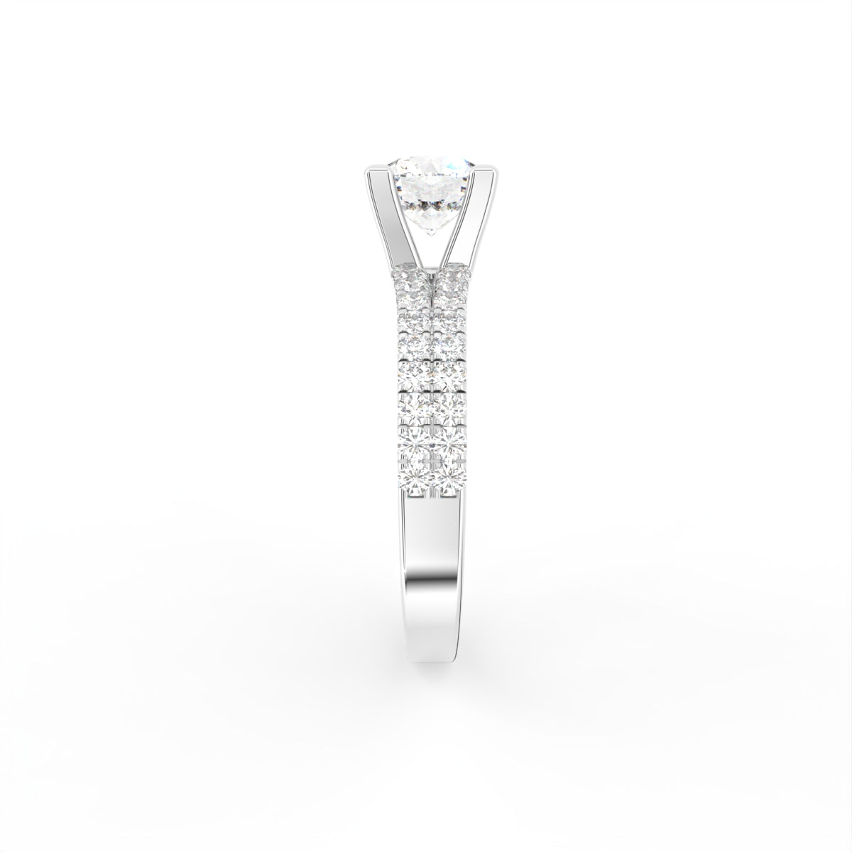 18K Round Brilliant Pavé Diamond Ring — SIDE