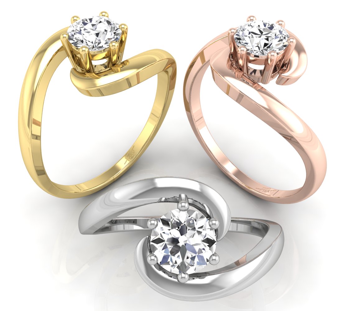 18K Solitaire Round Diamond Ring — 3 COLOR
