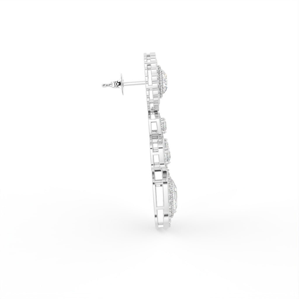 18K Emerald Round Bespoke Diamond Earrings — SIDE VIEW