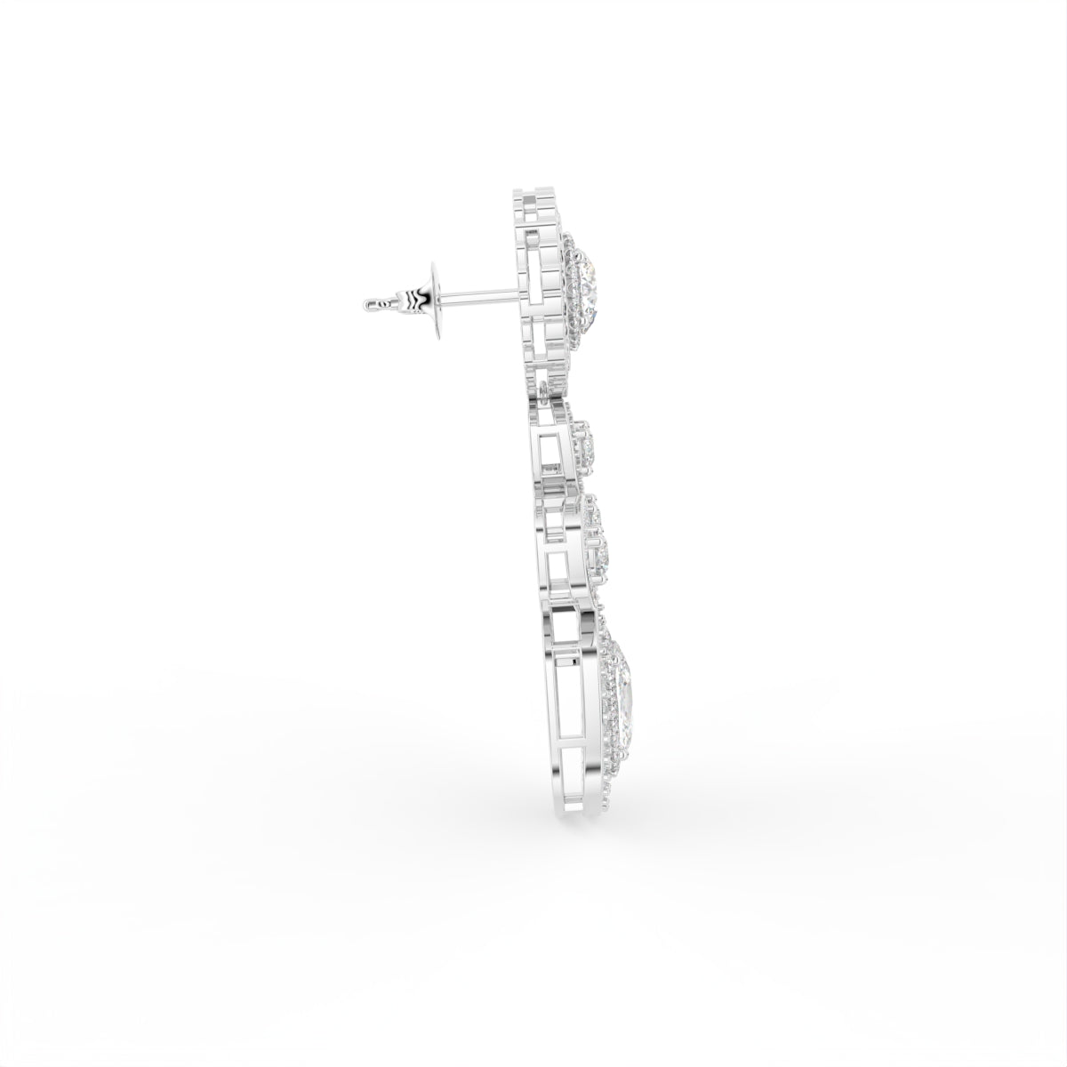 18K Emerald Round Bespoke Diamond Earrings — SIDE VIEW