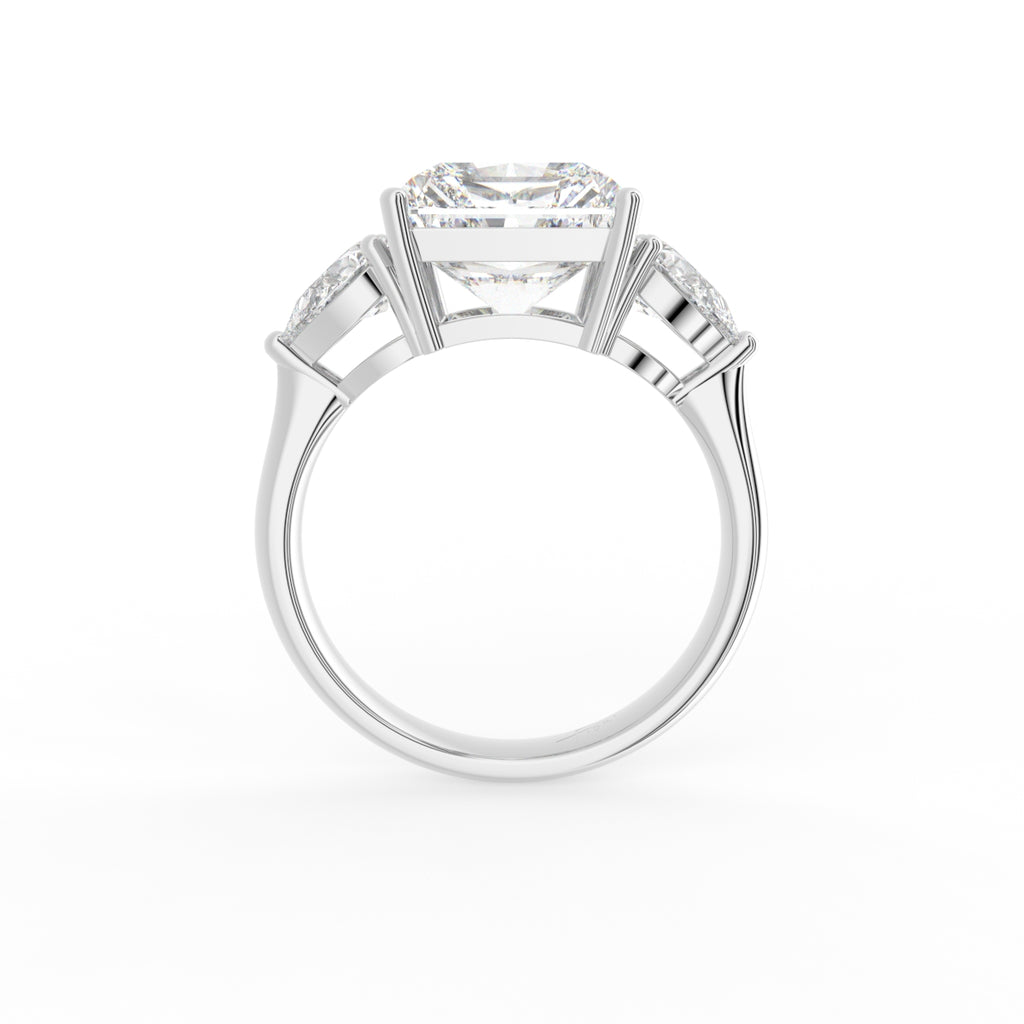 18K White Gold Trilogy Asscher Diamond Engagement Ring — FRONT
