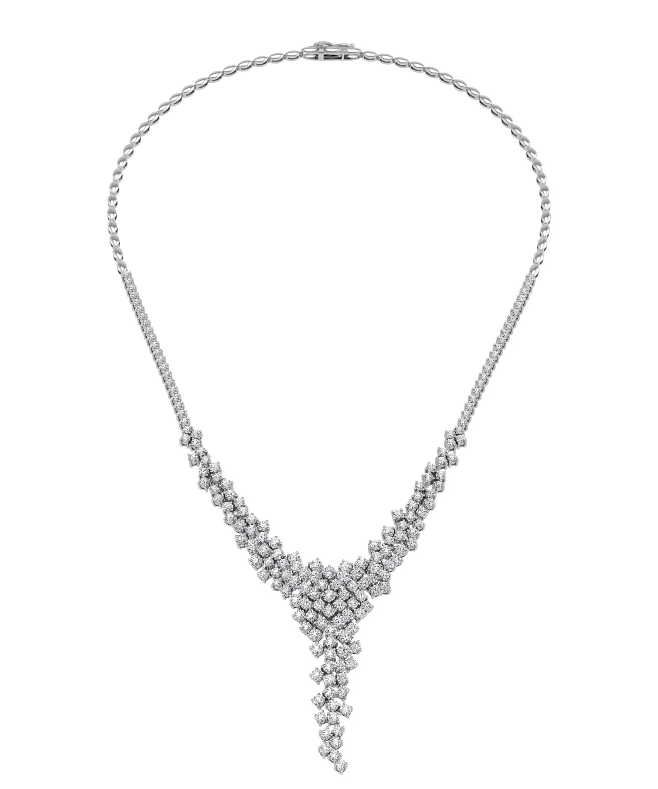 18K White Gold Round Diamond Necklace — TOP