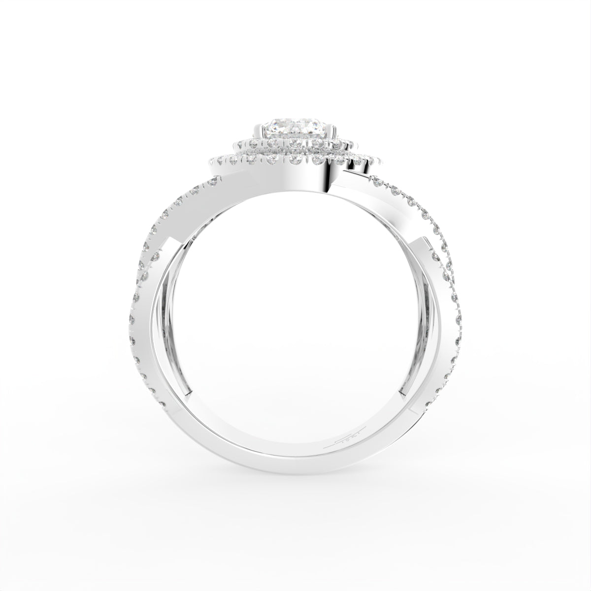 18K Halo Round Diamond Split Shank Ring — FRONT