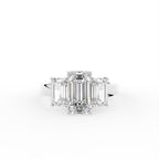 18K Trilogy Emerald Cut Diamond Ring — TOP