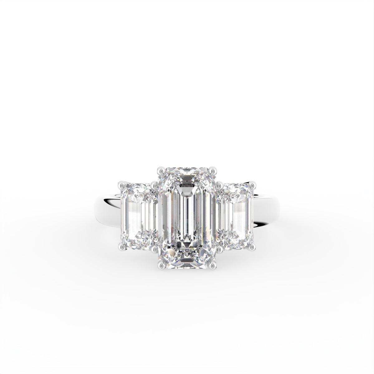 18K Trilogy Emerald Cut Diamond Ring — TOP