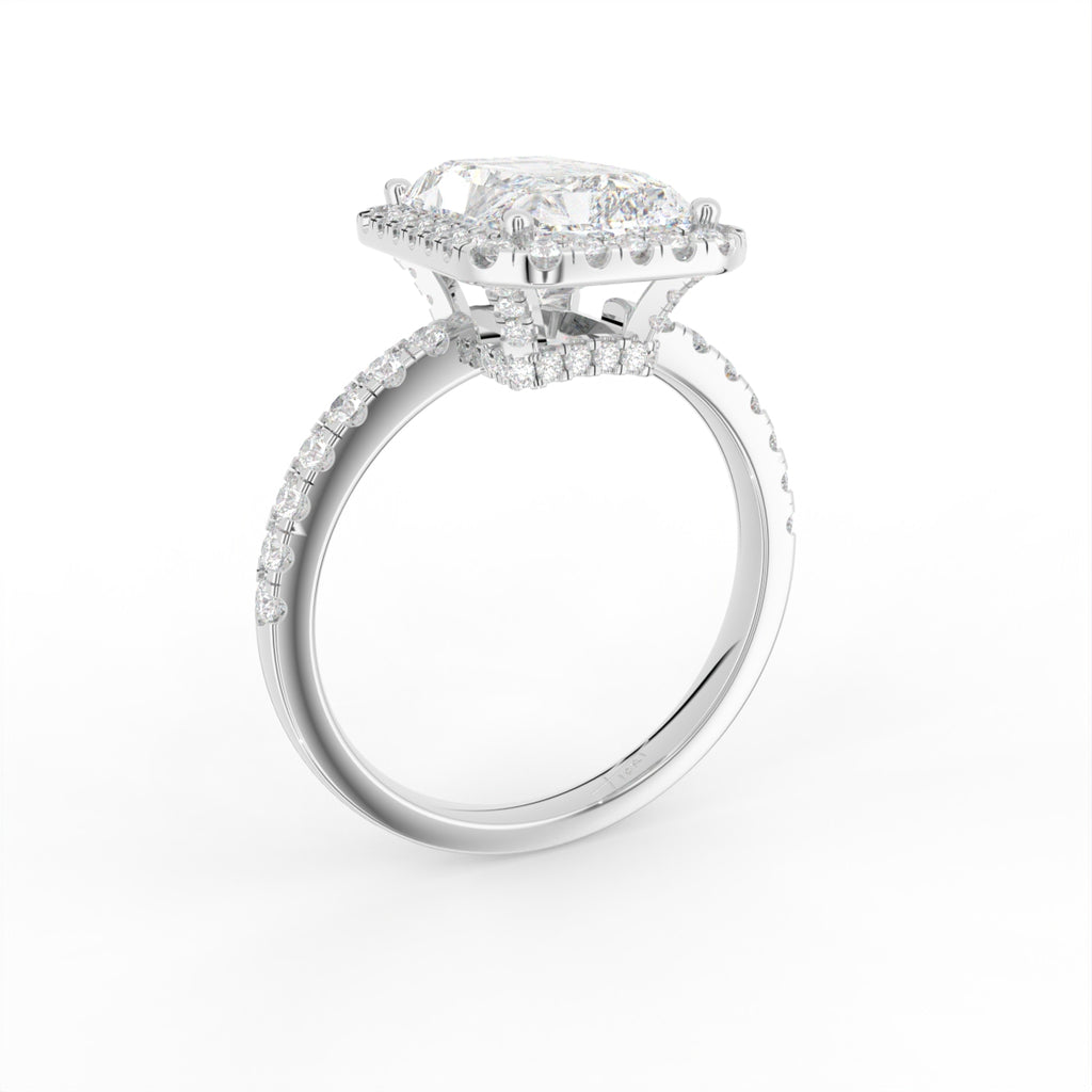 18K White Gold Halo Radiant Diamond Ring — 3D VIEW