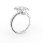 18K White Gold Halo Radiant Diamond Ring — 3D VIEW