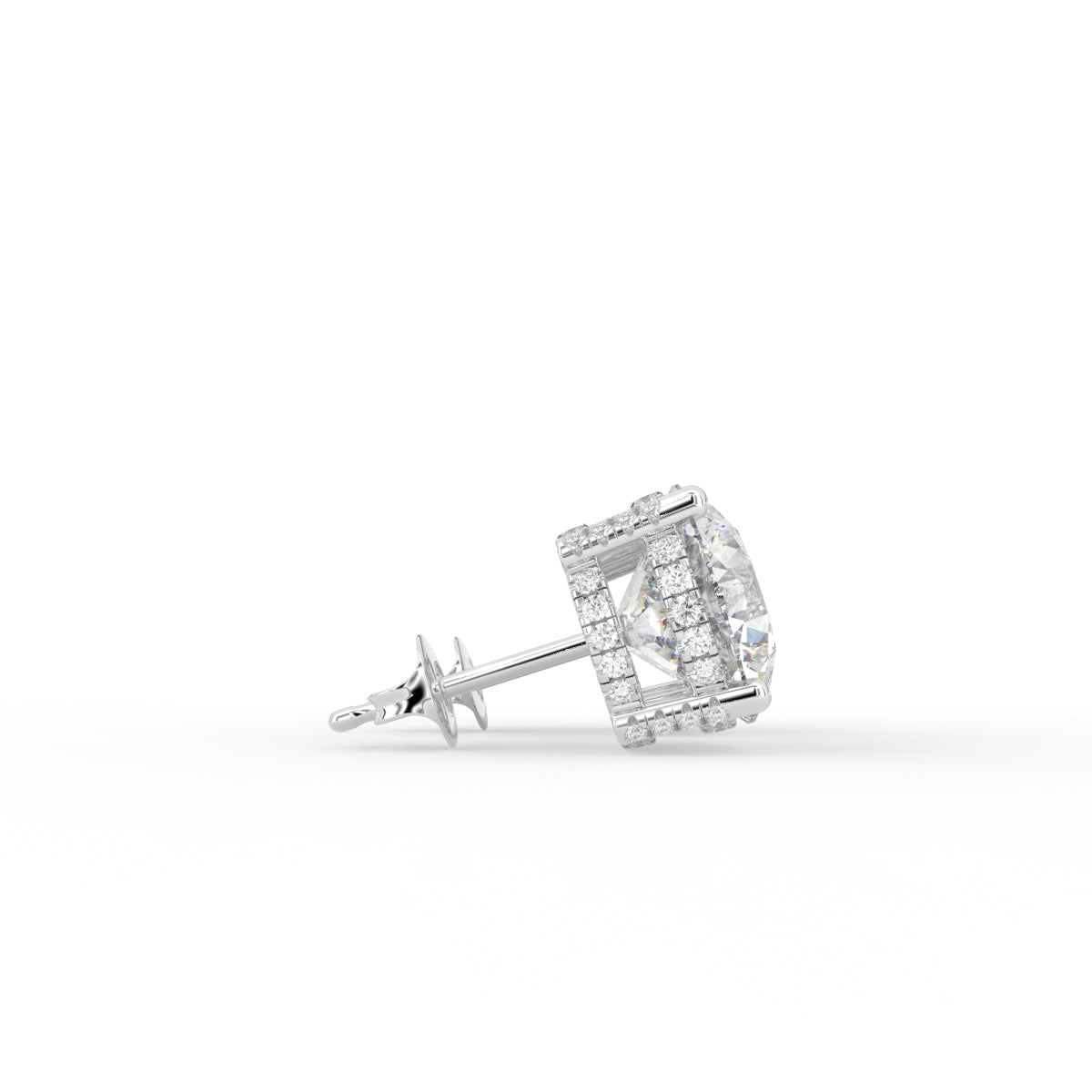 18K White Gold Solitaire Round Diamond Earrings — SIDE VIEW
