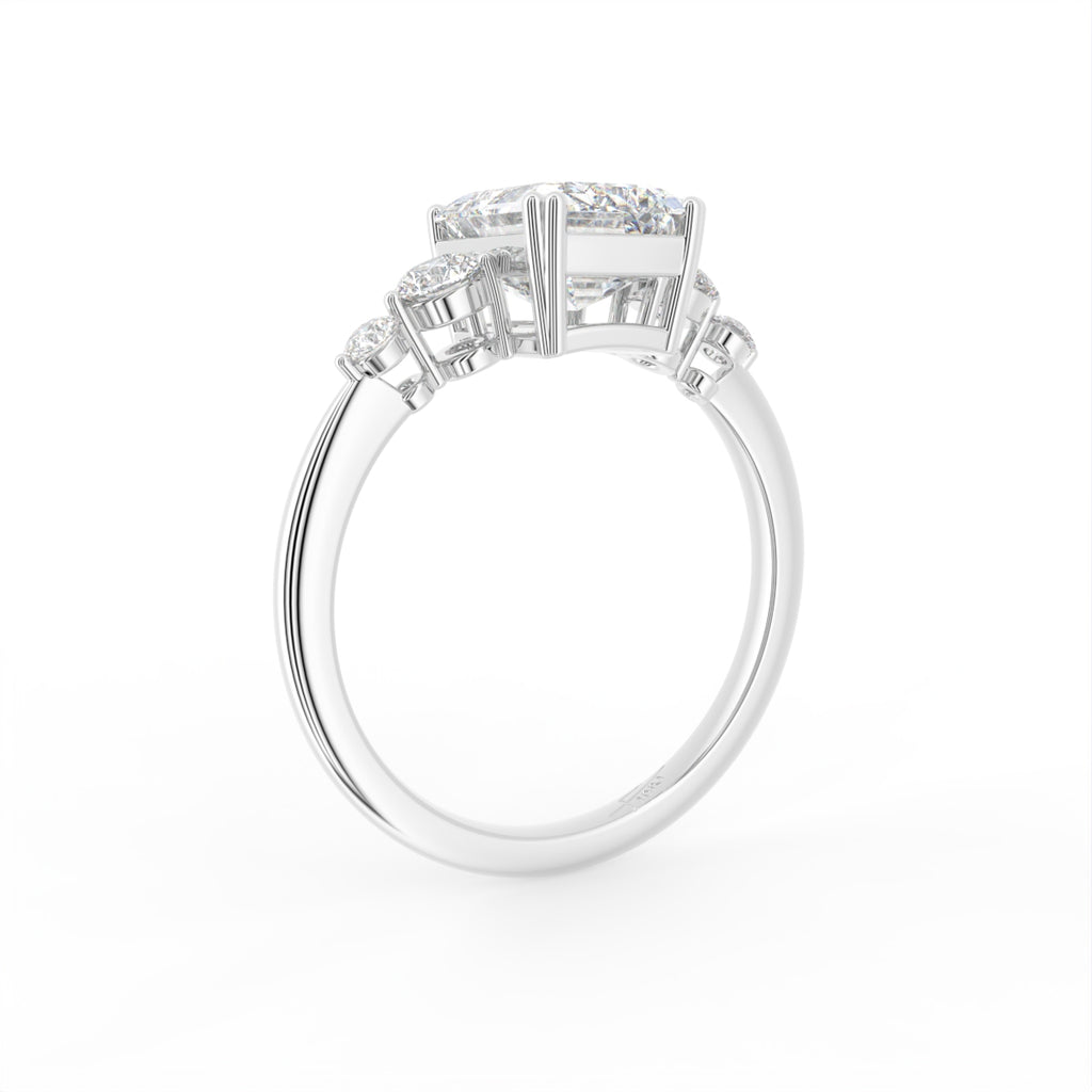 18K Bespoke Emerald Cut Diamond Engagement Ring — 3D VIEW