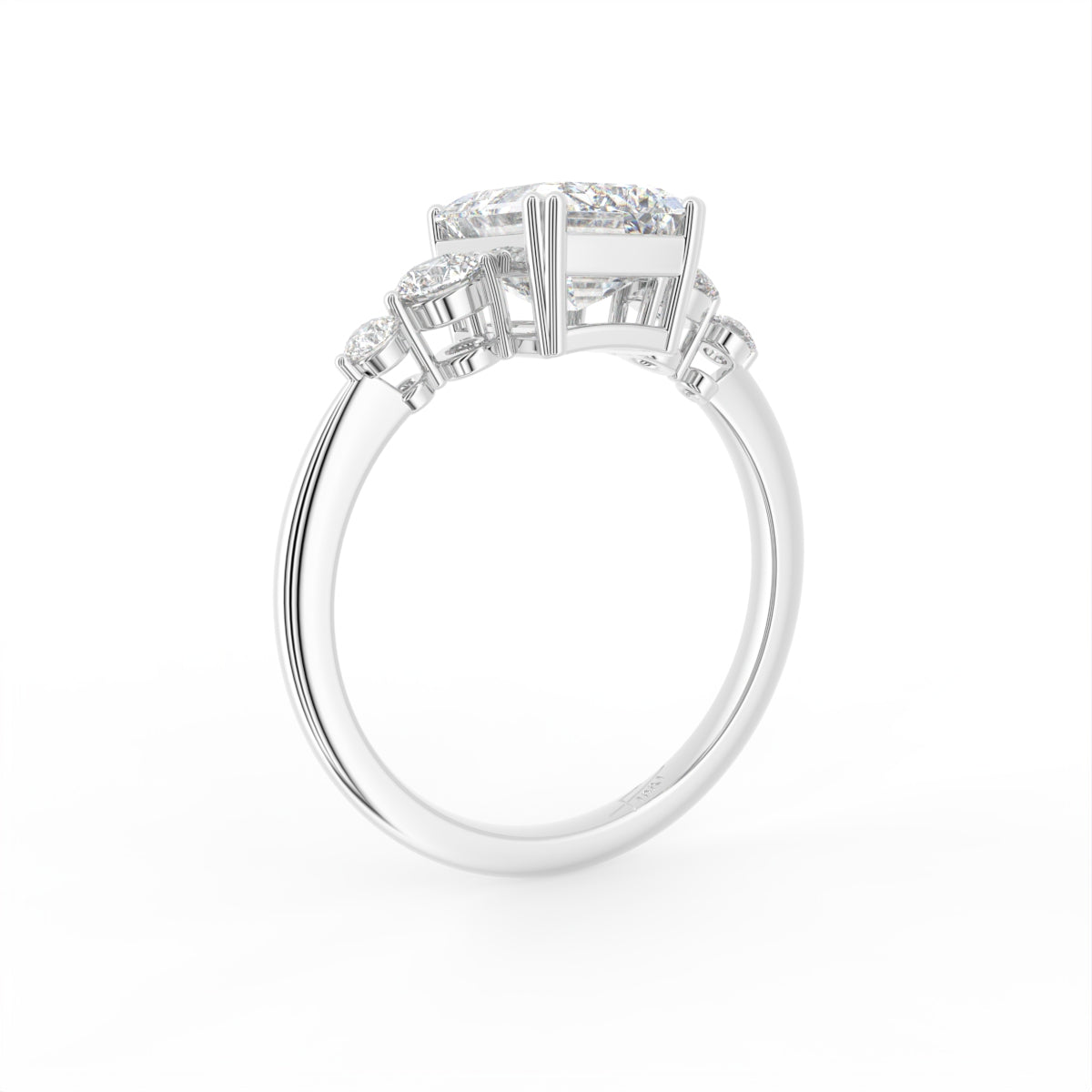 18K Bespoke Emerald Cut Diamond Engagement Ring — 3D VIEW