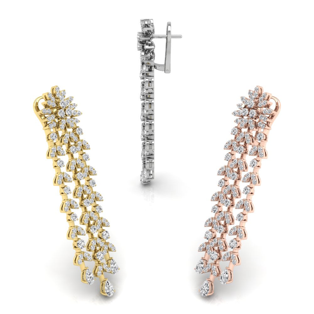 18K Floral Diamond Drop Earrings — 3 COLOR