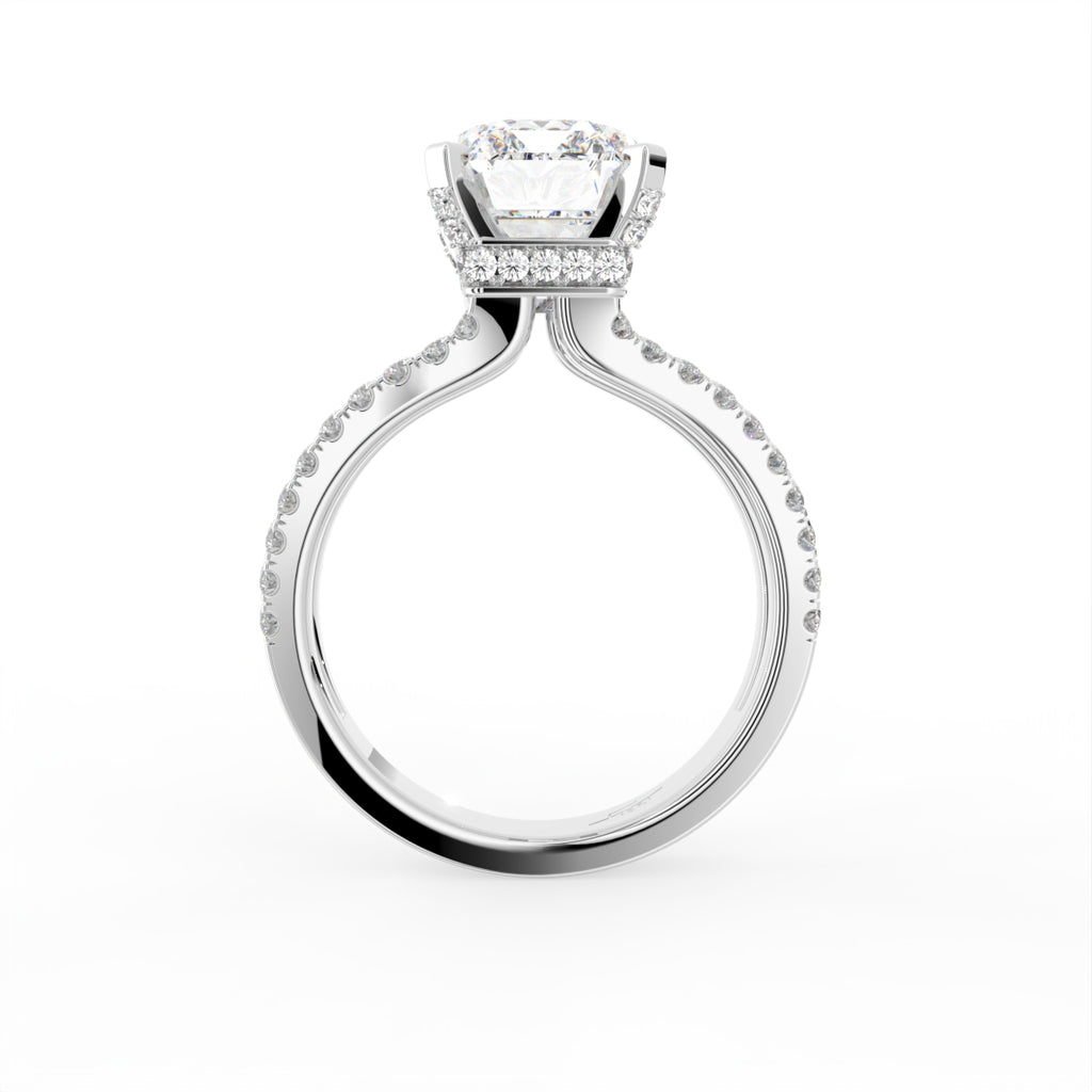 18K Shoulder Set Emerald Cut Diamond Ring — FRONT