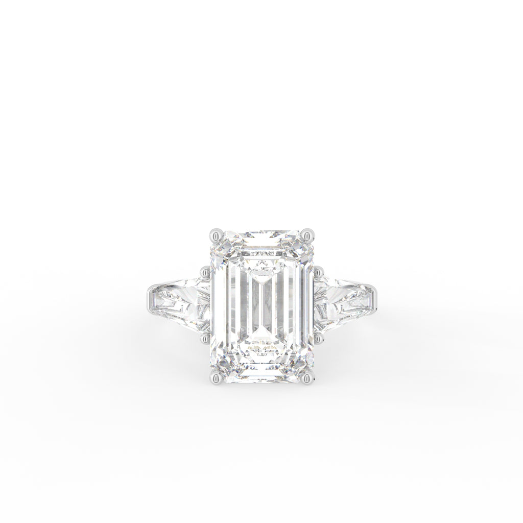 18K White Gold Trilogy Emerald Diamond Engagement Ring — TOP