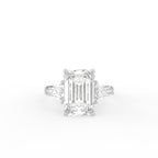 18K White Gold Trilogy Emerald Diamond Engagement Ring — TOP