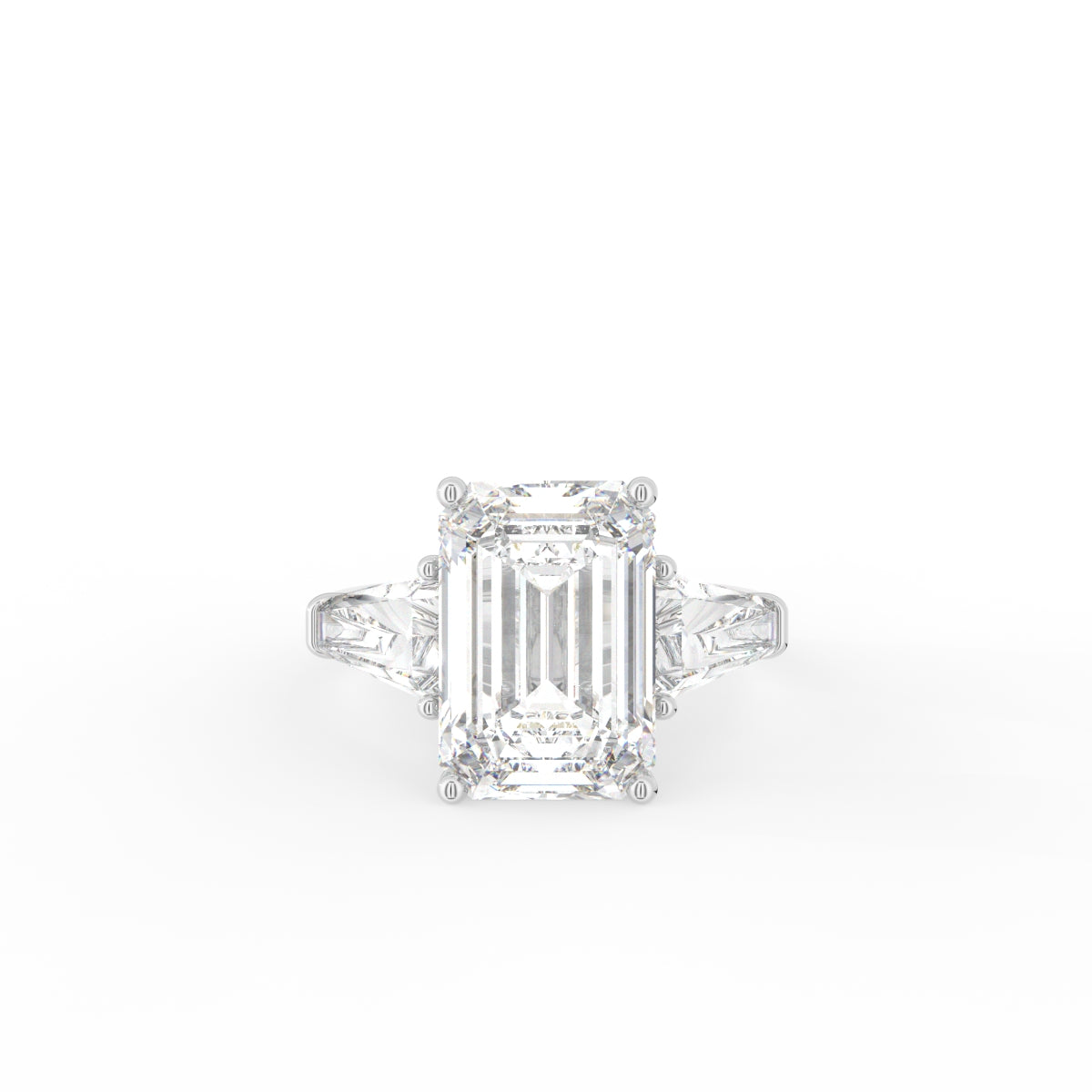 18K White Gold Trilogy Emerald Diamond Engagement Ring — TOP