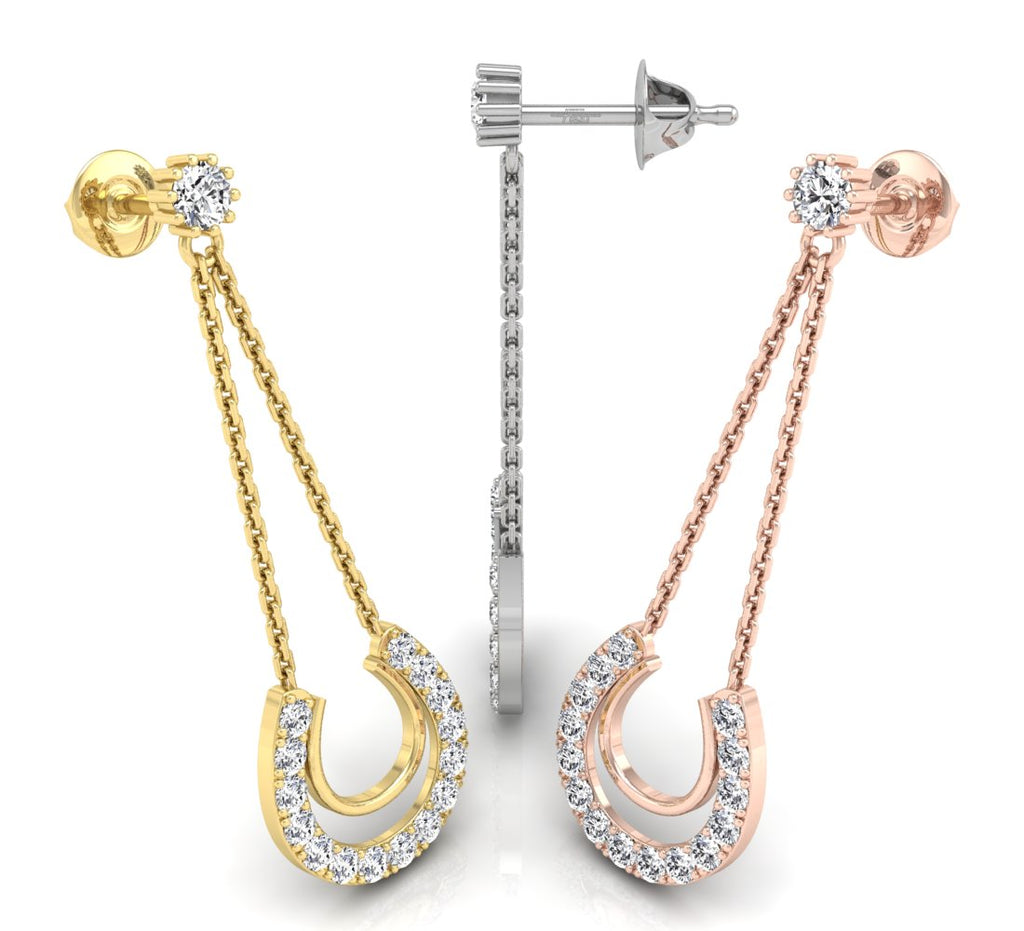 18K Round Pave Diamond Drop Earrings — 3 COLOR