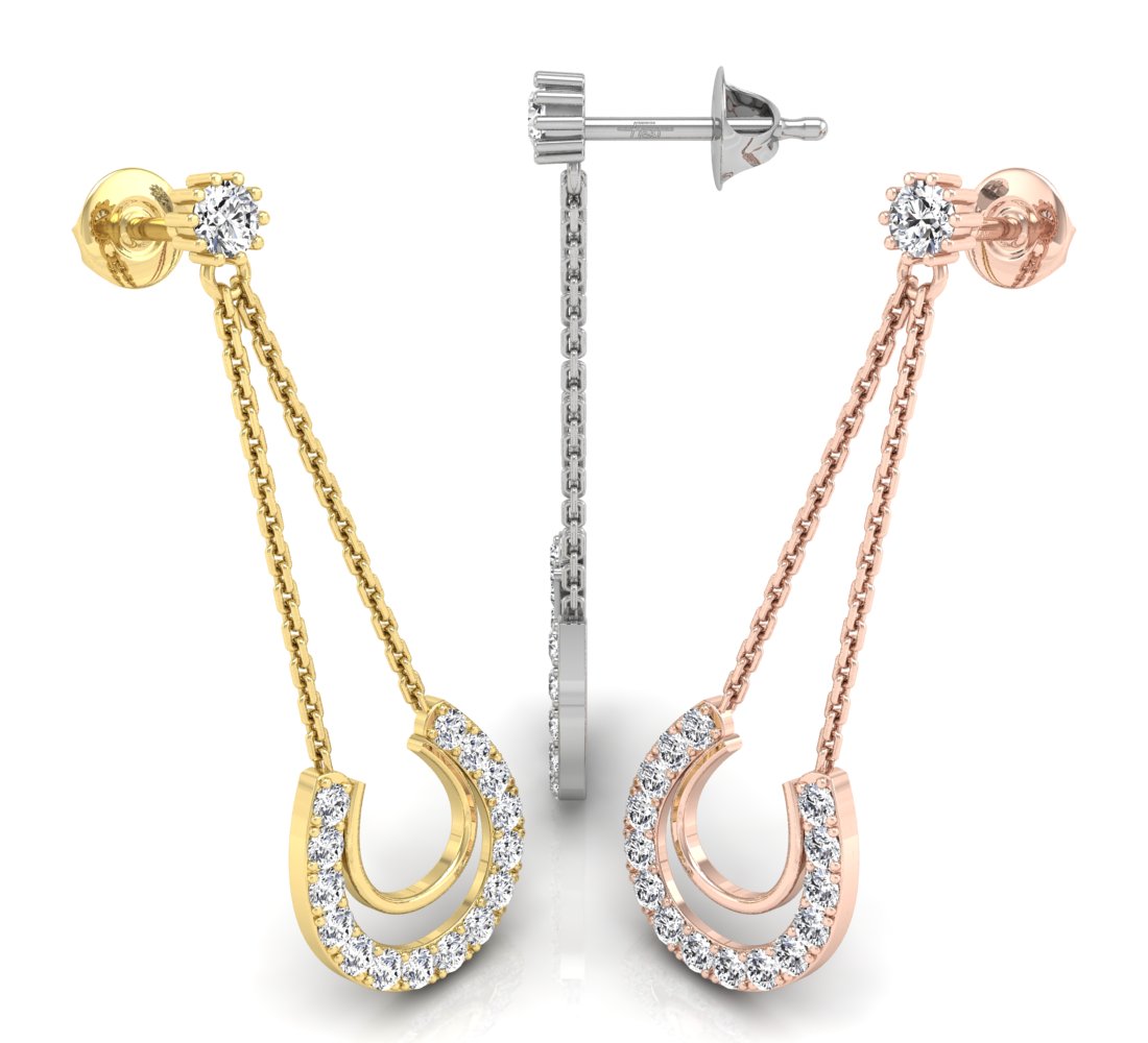 18K Round Pave Diamond Drop Earrings — 3 COLOR