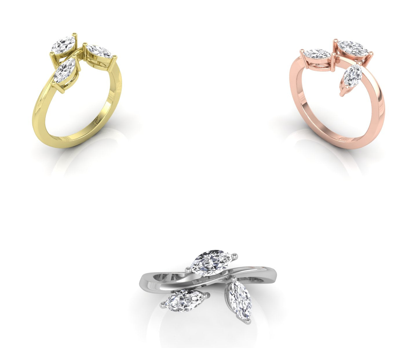 14K White Gold Marquise Diamond Ring — 3 COLOR