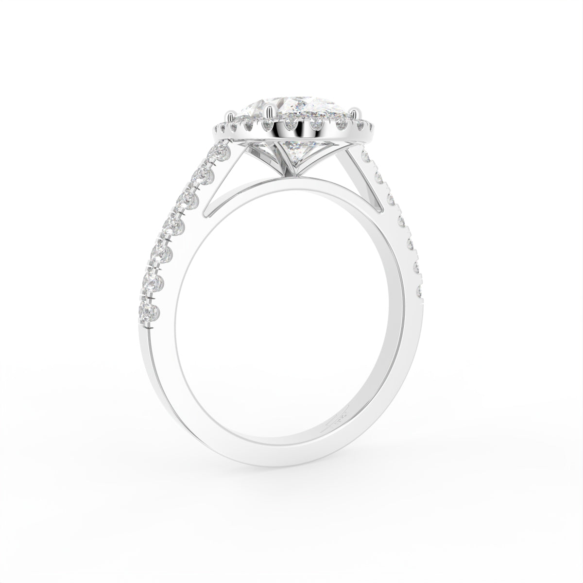 18K White Gold Halo Oval Diamond Engagement Ring — 3D VIEW