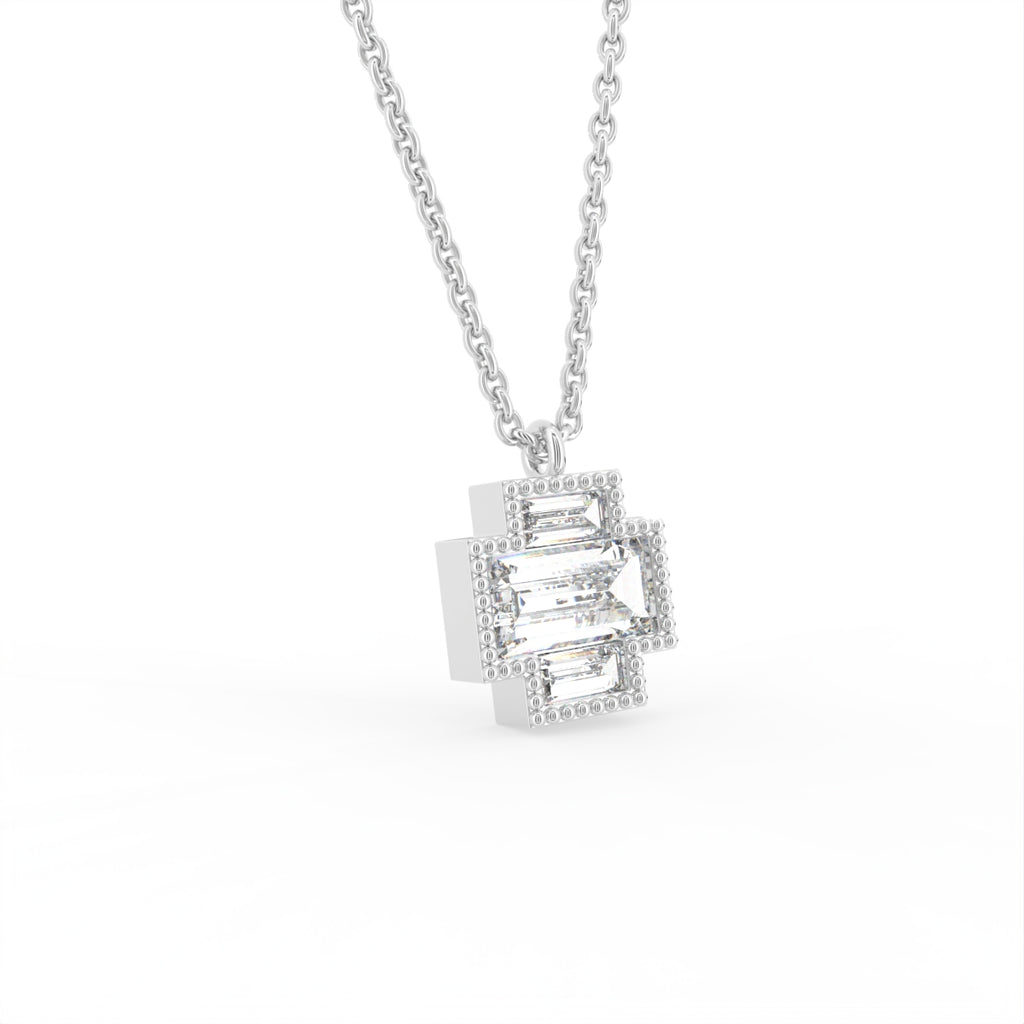 14K White Gold Baguette Diamond Pendant — 3D VIEW